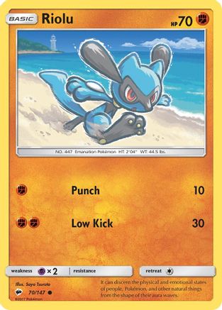 SM  Burning Shadows  070/147 Riolu  - Reverse Holofoil - Common