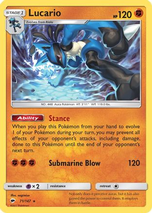 SM  Burning Shadows  071/147 Lucario  - Holofoil - Holo Rare