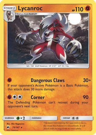 SM  Burning Shadows  075/147 Lycanroc (75)  - Reverse Holofoil - Holo Rare
