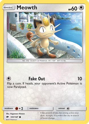 SM  Burning Shadows  101/147 Meowth  - Reverse Holofoil - Common