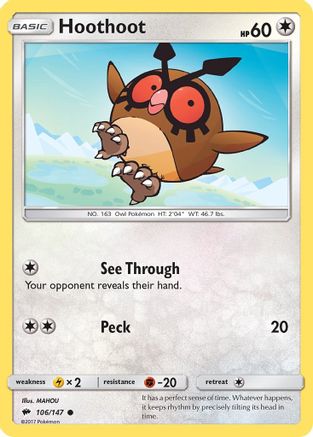 SM  Burning Shadows  106/147 Hoothoot  - Reverse Holofoil - Common
