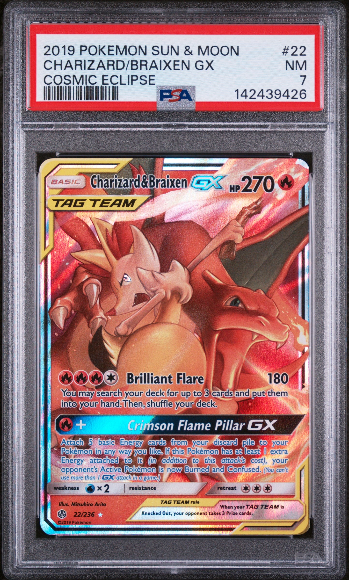 SM  Cosmic Eclipse  022/236 PSA7 #142439426 Charizard & Braixen GX  - Holofoil - Ultra Rare