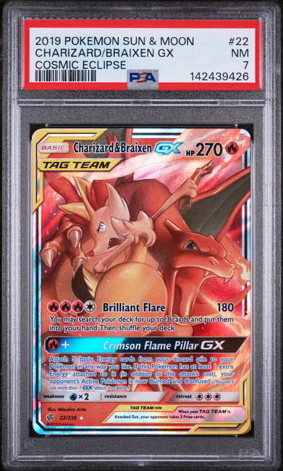 SM  Cosmic Eclipse  022/236 PSA7 #142439426 Charizard & Braixen GX  - Holofoil - Ultra Rare