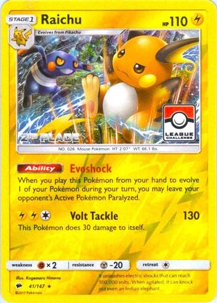League & Championship Cards /147 Raichu - 41/147 (League Challenge) [2nd Place]  - Reverse Holofoil - Promo