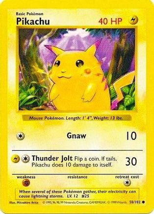 Base Set Shadowless  058/102 Pikachu (Red Cheeks)  - Unlimited - Common