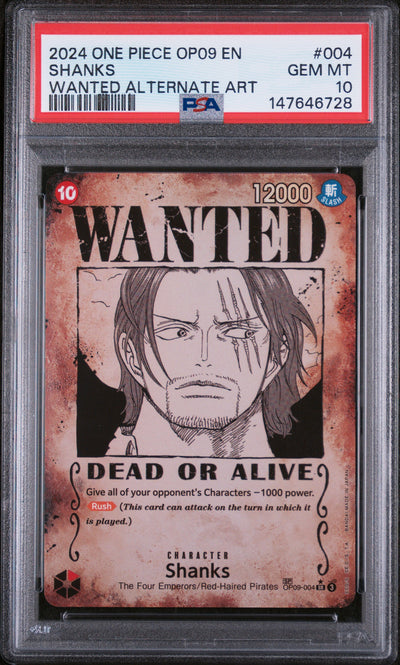 Emperors in the New World  OP09-004 PSA10 #147646728 Shanks (004) (Wanted Poster) (OP09-004)  - Foil - Super Rare