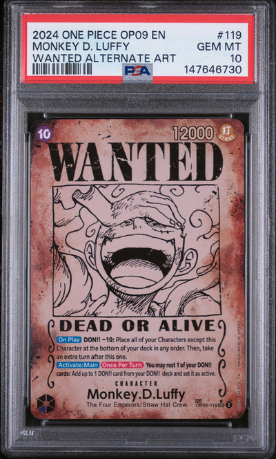 Emperors in the New World  OP05-119 PSA10 #147646730 Monkey.D.Luffy (Wanted Poster) (OP05-119)  - Foil - Secret Rare