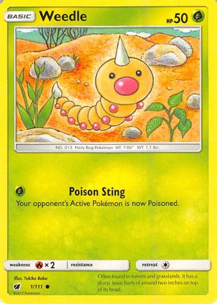 SM  Crimson Invasion  001/111 Weedle  - Reverse Holofoil - Common