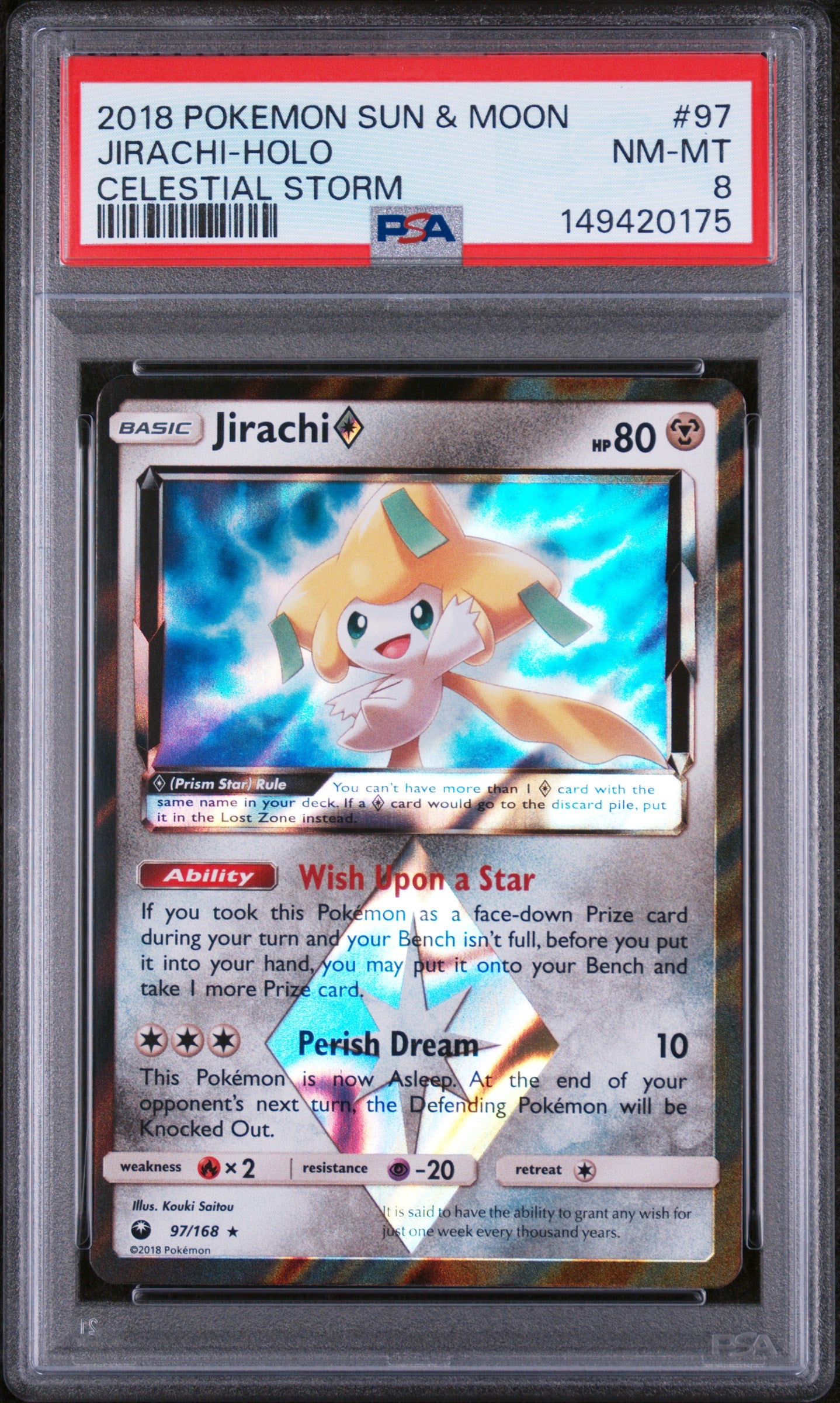 SM  Celestial Storm  097/168 PSA8 #149420175 Jirachi Prism Star  - Holofoil - Prism Rare