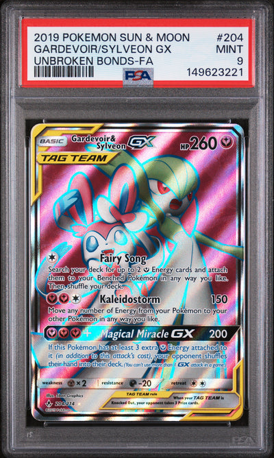SM  Unbroken Bonds  204/214 PSA9 #149623221 Gardevoir & Sylveon GX (204) (Full Art)  - Holofoil - Ultra Rare