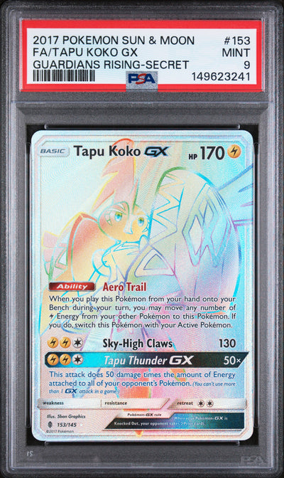SM  Guardians Rising  153 PSA9 #149623241 Tapu Koko GX (Secret)  - Holofoil - Secret Rare