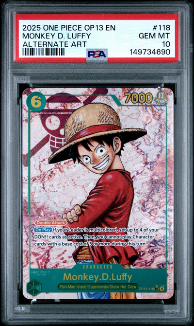 Carrying On His Will  OP13-118 PSA10 #149734690 Monkey.D.Luffy (118) (Parallel) (OP13-118)  - Foil - Secret Rare