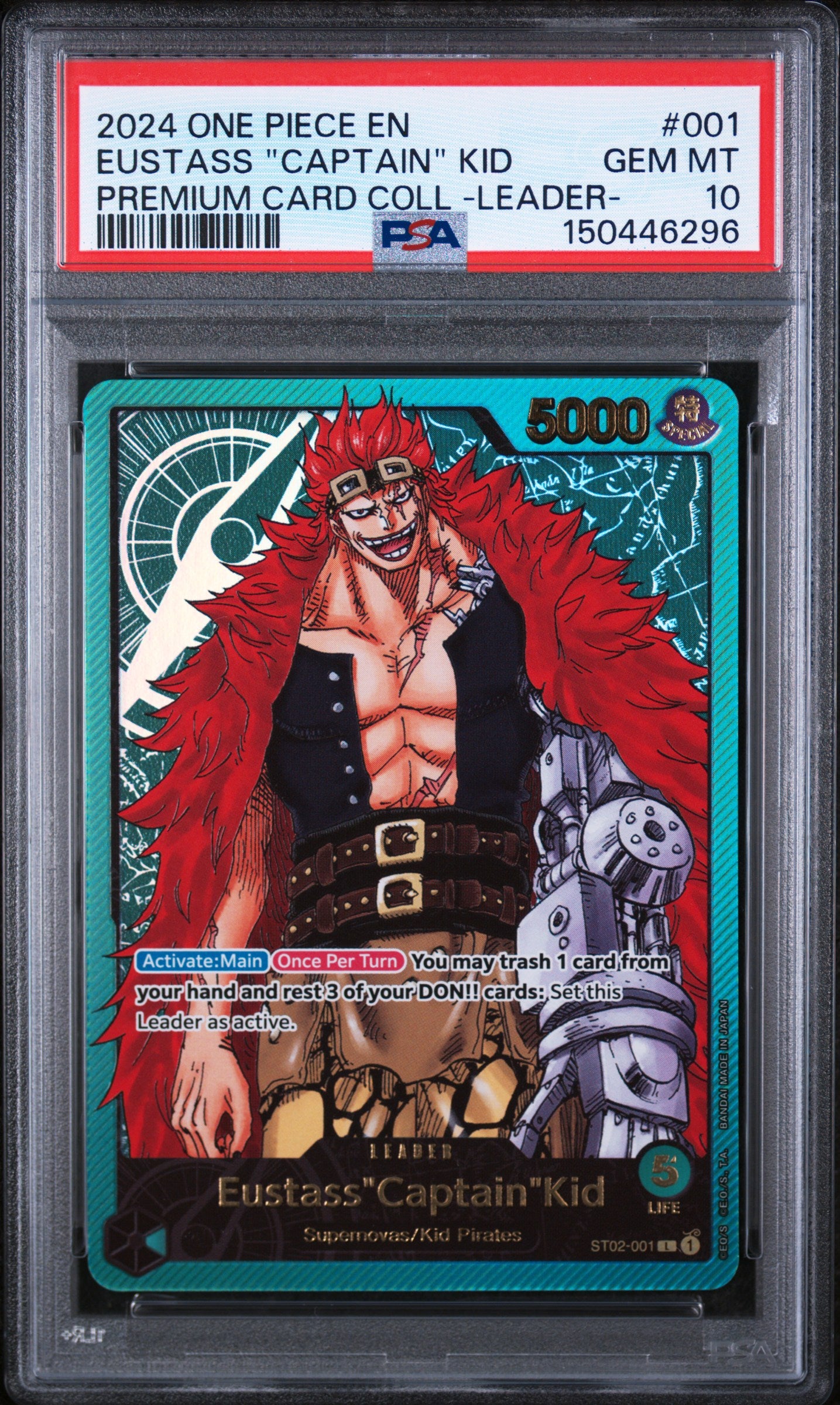 One Piece Promotion Cards  ST02-001 PSA10 #150446296 Eustass"Captain"Kid (Premium Card Collection -Leader Collection-) (ST02-001)  - Foil - Leader
