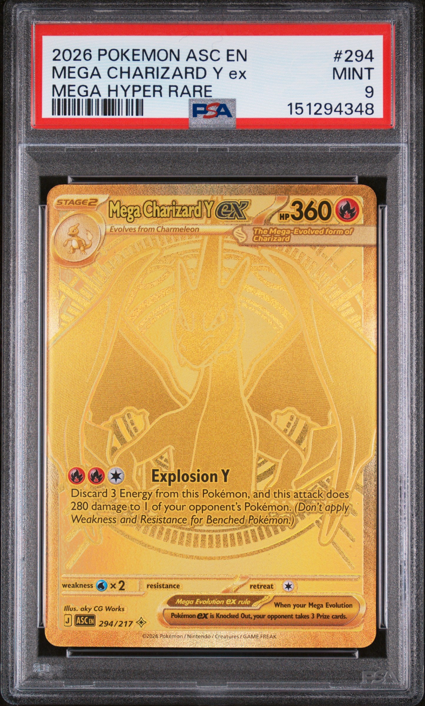 ME Ascended Heroes  294/217 PSA9 #151294348 Mega Charizard Y ex  - Holofoil - Mega Hyper Rare