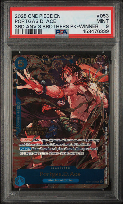 One Piece Promotion Cards  OP07-053 PSA9 #153476339 Portgas.D.Ace - OP07-053 (3rd Anniversary Winner) (OP07-053)  - Foil - Rare