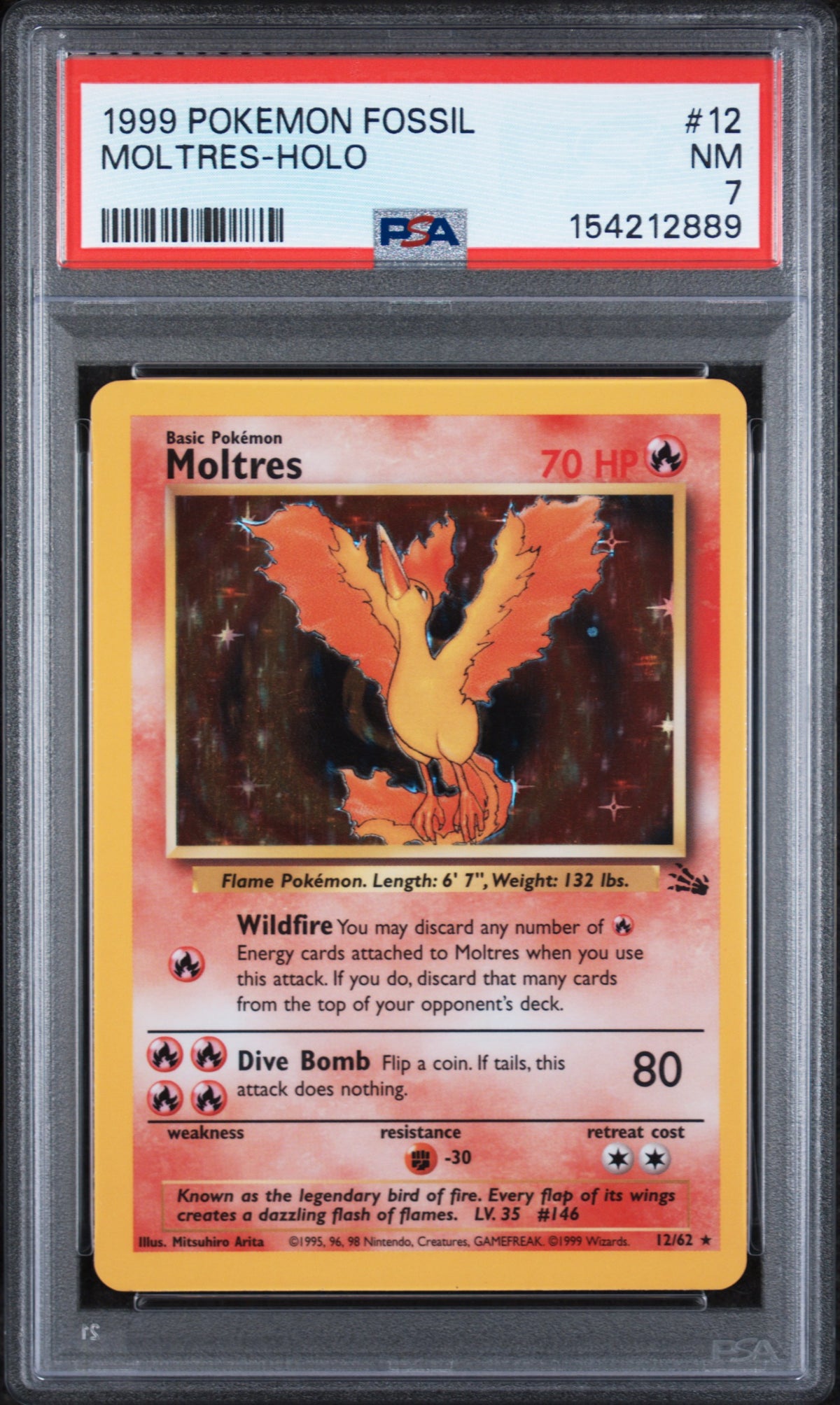 Fossil  012/62 PSA7 #154212889 Moltres - Unlimited Holofoil - Holo Rare
