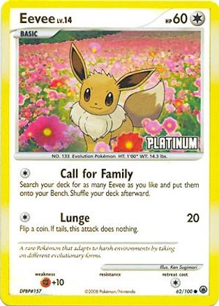 Burger King Promos /100 Eevee - 62/100 [Platinum]  - Reverse Holofoil - Promo