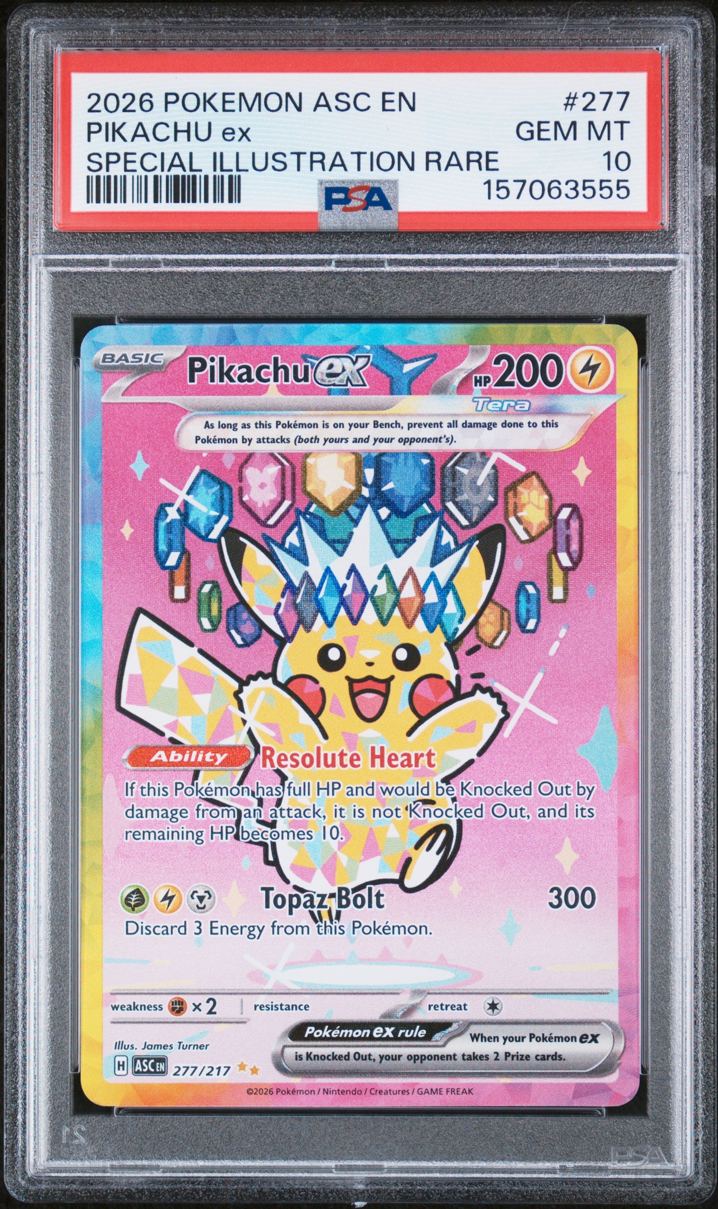 ME Ascended Heroes  277/217 PSA10 #157063555 Pikachu ex  - Holofoil - Special Illustration Rare