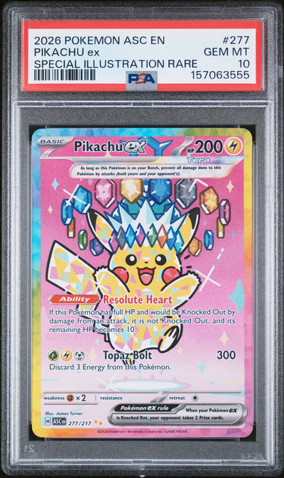 ME Ascended Heroes  277/217 PSA10 #157063555 Pikachu ex  - Holofoil - Special Illustration Rare