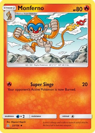 SM  Ultra Prism  022/156 Monferno  - Reverse Holofoil - Uncommon