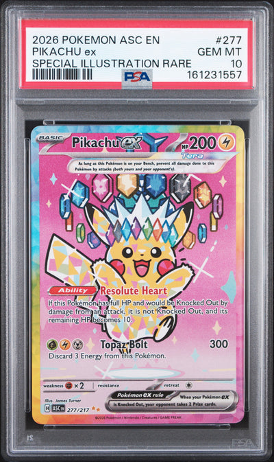 ME Ascended Heroes  277/217 PSA10 #161231557 Pikachu ex  - Holofoil - Special Illustration Rare