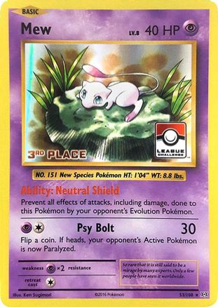 League & Championship Cards /108 Mew - 53/108 (League Challenge) [3rd Place]  - Holofoil - Promo