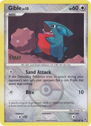 League & Championship Cards /147 Gible - 106/147 (Championship Promo) [Staff]  - Reverse Holofoil - Promo