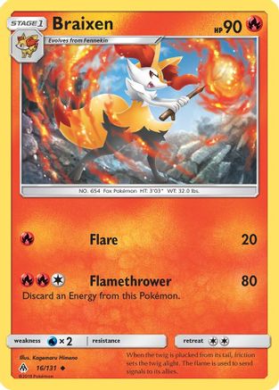 SM  Forbidden Light  016 Braixen  - Reverse Holofoil - Uncommon