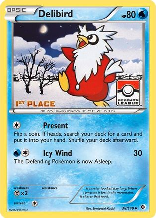 League & Championship Cards /149 Delibird - 38/149 (Pokemon League) [1st Place]  - Reverse Holofoil - Promo