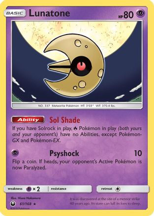 SM  Celestial Storm  061 Lunatone  - Reverse Holofoil - Holo Rare