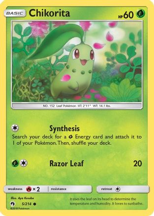 SM  Lost Thunder  005/214 Chikorita (5)  - Reverse Holofoil - Common