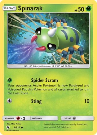 SM  Lost Thunder  009 Spinarak  - Common