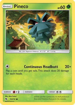 SM  Lost Thunder  015 Pineco  - Reverse Holofoil - Common