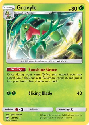 SM  Lost Thunder  021/214 Grovyle  - Reverse Holofoil - Uncommon
