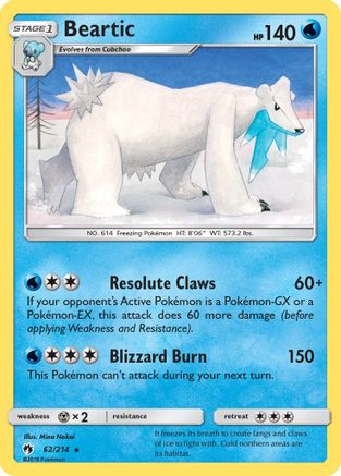 SM  Lost Thunder  062 Beartic  - Reverse Holofoil - Rare