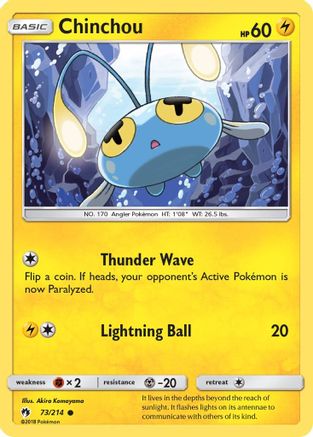 SM  Lost Thunder  073 Chinchou  - Reverse Holofoil - Common