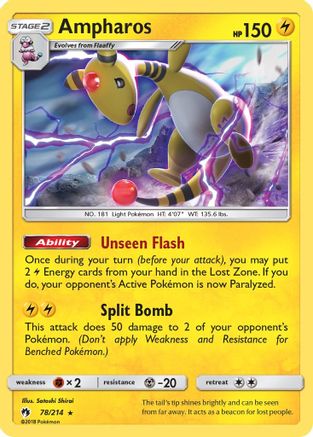 SM  Lost Thunder  078/214 Ampharos  - Reverse Holofoil - Holo Rare
