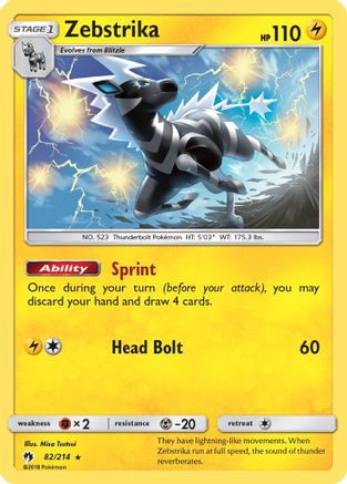 SM  Lost Thunder  082/214 Zebstrika  - Reverse Holofoil - Rare
