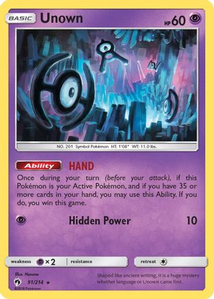 SM  Lost Thunder  091/214 Unown (91)  - Reverse Holofoil - Rare