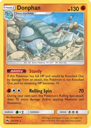 SM  Lost Thunder  112 Donphan  - Rare