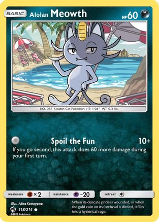 SM  Lost Thunder  118/214 Alolan Meowth  - Reverse Holofoil - Common