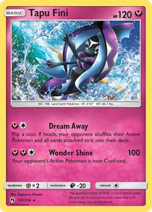 SM  Lost Thunder  151/214 Tapu Fini  - Reverse Holofoil - Holo Rare