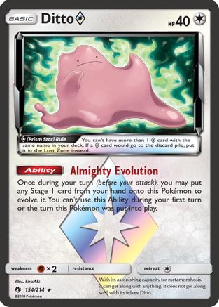 SM  Lost Thunder  154/214 Ditto Prism Star  - Holofoil - Prism Rare