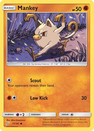 SM  Team Up  071/181 Mankey  - Reverse Holofoil - Common