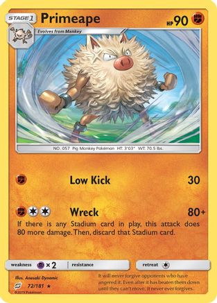 SM  Team Up  072/181 Primeape  - Reverse Holofoil - Rare