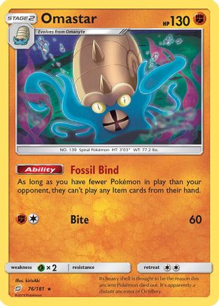 SM  Team Up  076/181 Omastar  - Reverse Holofoil - Holo Rare