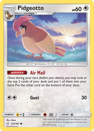 SM  Team Up  123/181 Pidgeotto  - Reverse Holofoil - Common