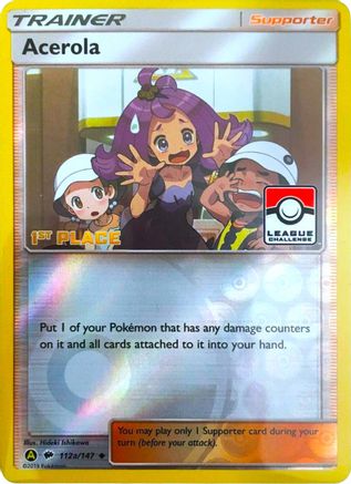 League & Championship Cards /147 Acerola - 112a/147 (League Challenge) [1st Place]  - Reverse Holofoil - Promo