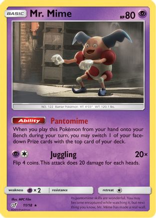 Detective Pikachu  011/18 Mr. Mime  - Holofoil - Rare