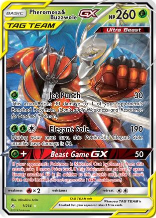 SM  Unbroken Bonds  001/214 Pheromosa & Buzzwole GX  - Holofoil - Ultra Rare